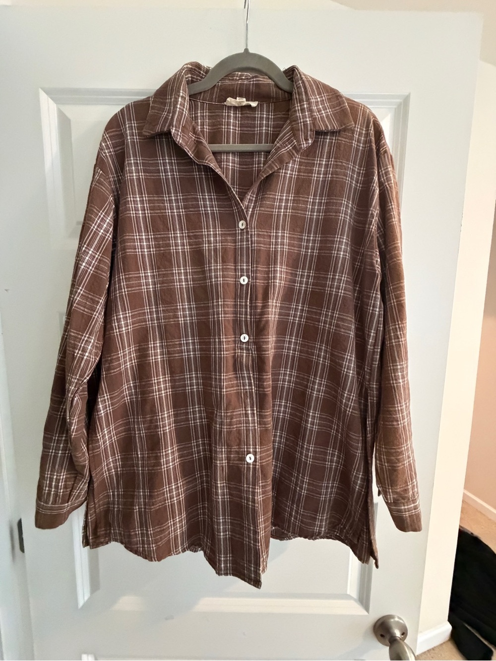 Promesa Brown and White Plaid Casual Button-Down Romper